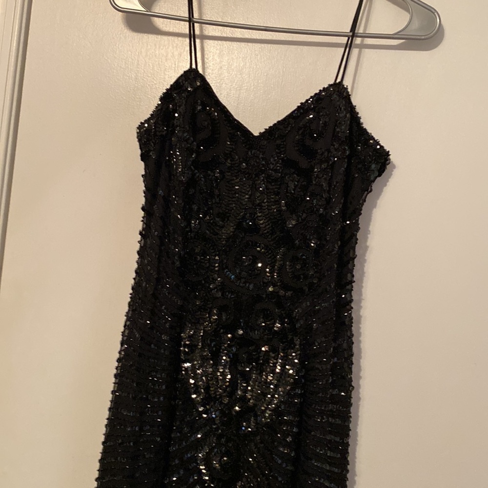 NADINE MERABI Small Black sequin and beaded formal dress